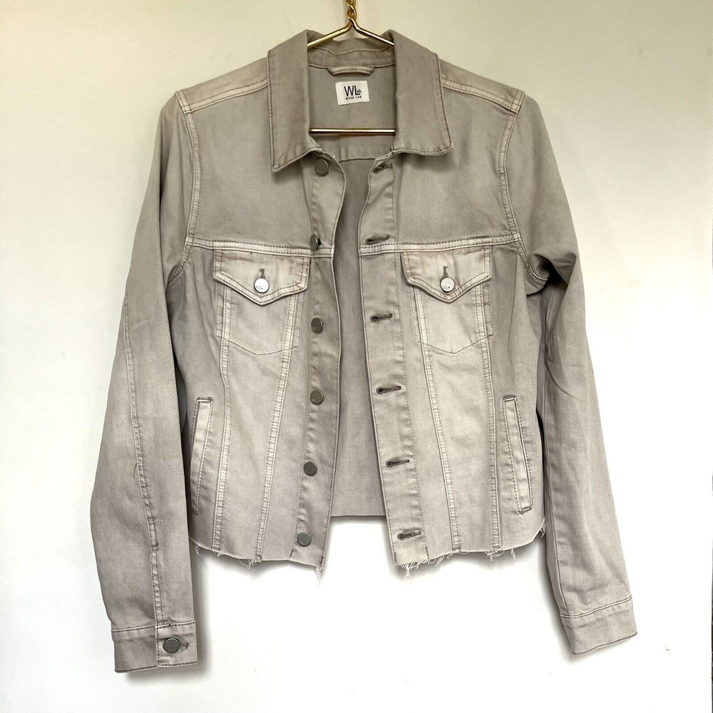 WL Wash Lab Jean Jacket M Raw Edge Hem Gray Silver Metal Buttons